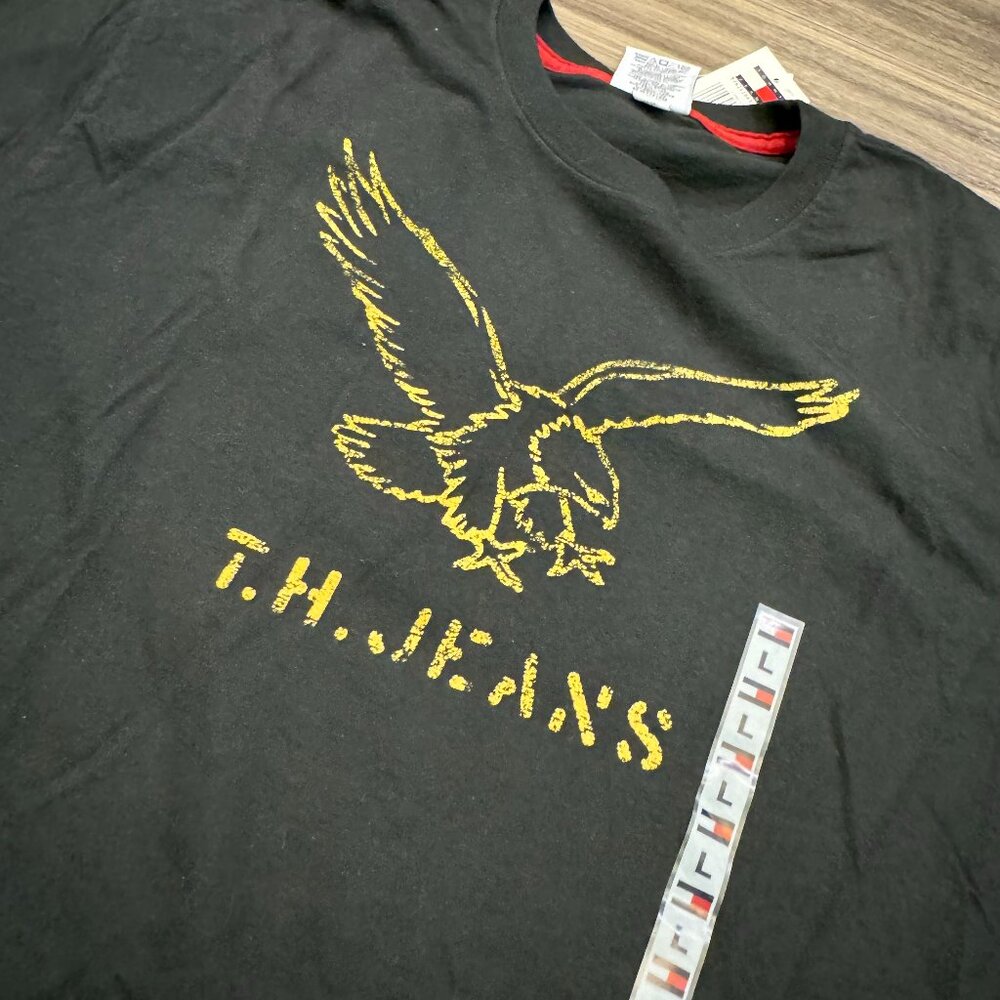 Y2K 2002 Tommy Hilfiger Tommy Jeans Eagle Military Logo Black Shirt Sz Large NOS